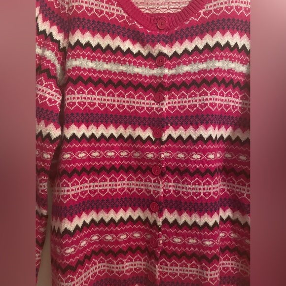 Talbots Pink Fair Isle Button Front Cardigan Size 1X Petite - Picture 4 of 12